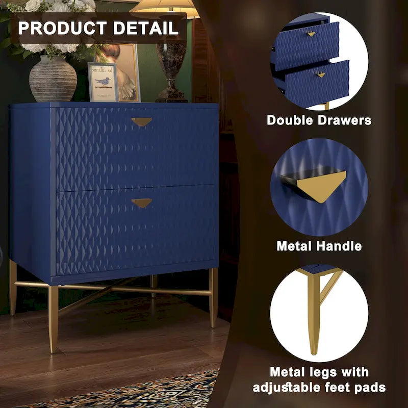 Clihome 2-Drawer Storage High Gloss Nightstand End Table