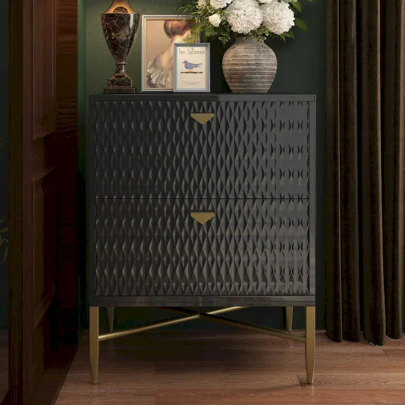 Clihome 2-Drawer Storage High Gloss Nightstand End Table