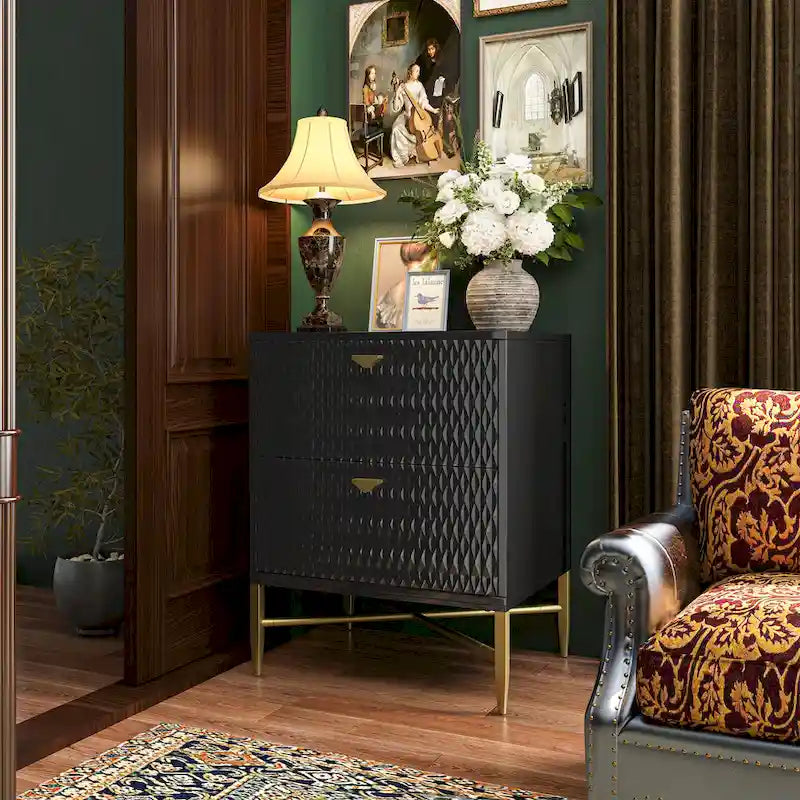 Clihome 2-Drawer Storage High Gloss Nightstand End Table