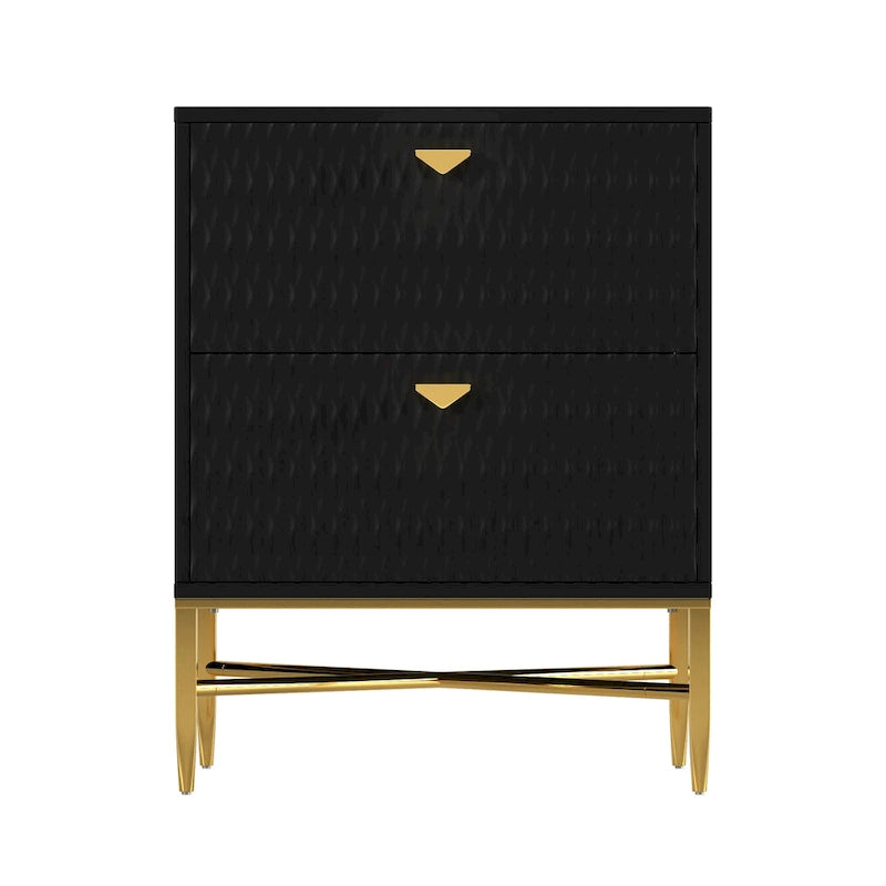 Clihome 2-Drawer Storage High Gloss Nightstand End Table