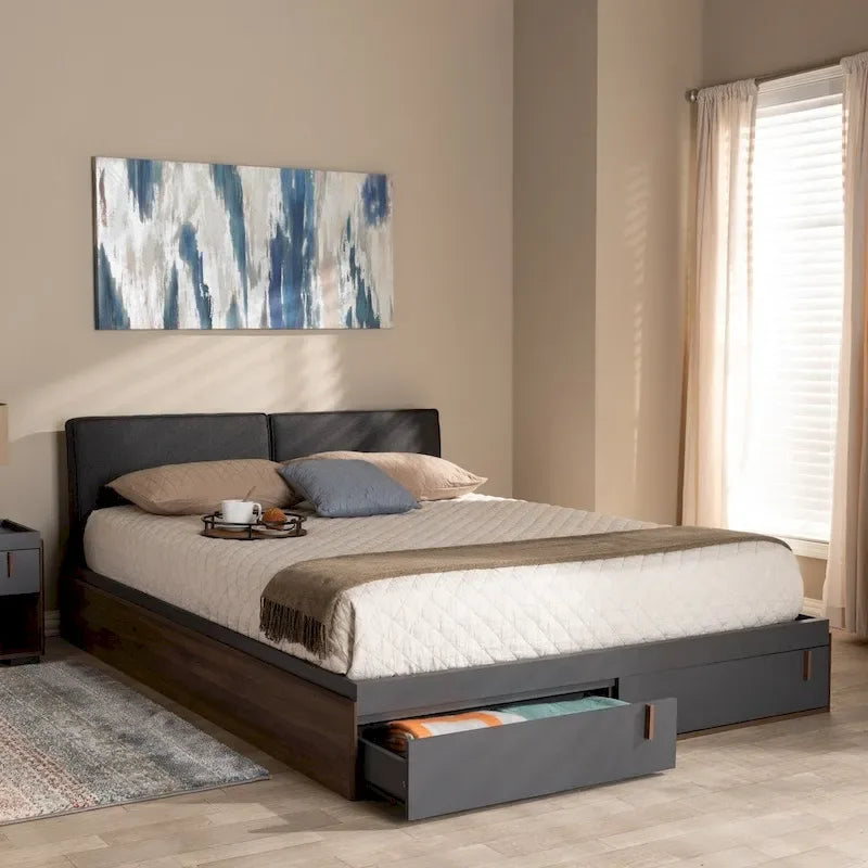 Contemporary Queen Size Platform Storage Bed