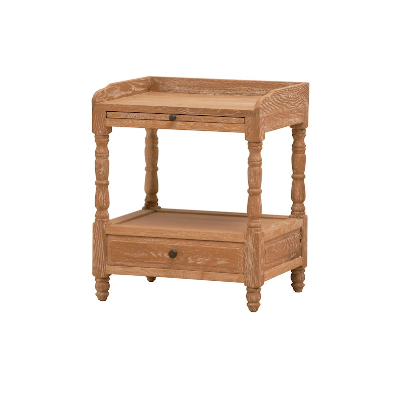 Bedroom Furniture Solid Oak Nightstand Bedside Accent End Table with 2-drawer & Shelves