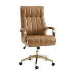 Curtiz Mid-Century Modern Vegan Leather Swivel Tilting Office Chair with Channel Tufted and Metal Feet by HULALA HOME