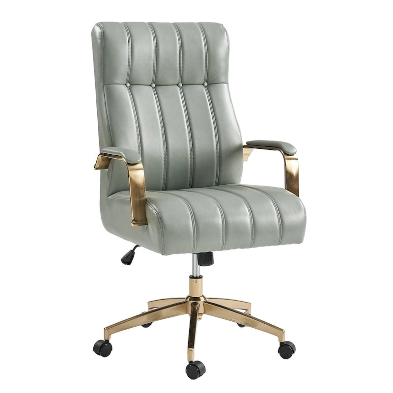 Curtiz Mid-Century Modern Vegan Leather Swivel Tilting Office Chair with Channel Tufted and Metal Feet by HULALA HOME