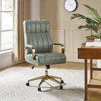 Curtiz Mid-Century Modern Vegan Leather Swivel Tilting Office Chair with Channel Tufted and Metal Feet by HULALA HOME