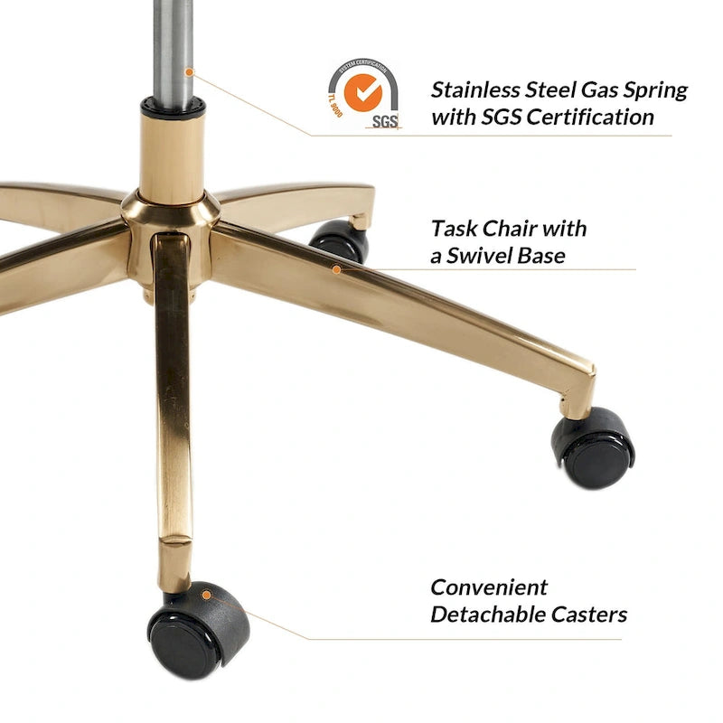 Curtiz Mid-Century Modern Vegan Leather Swivel Tilting Office Chair with Channel Tufted and Metal Feet by HULALA HOME