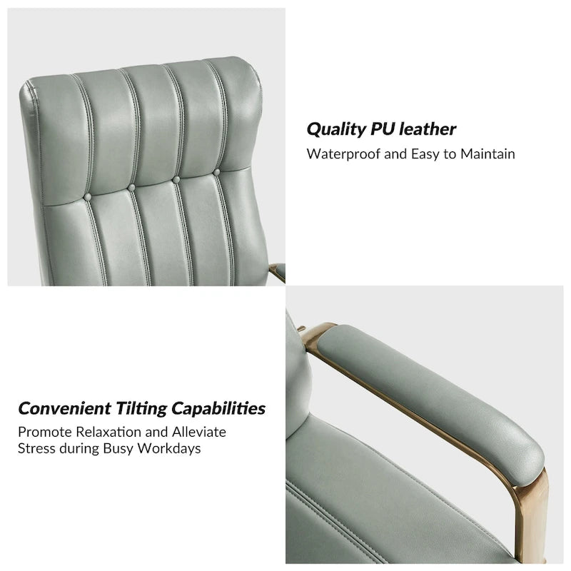 Curtiz Mid-Century Modern Vegan Leather Swivel Tilting Office Chair with Channel Tufted and Metal Feet by HULALA HOME