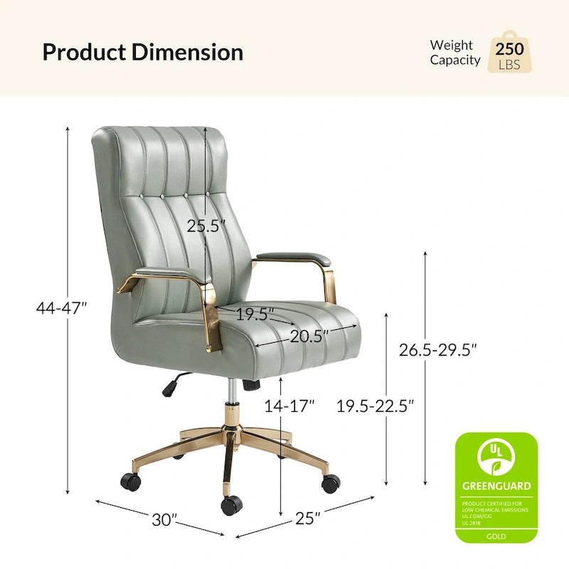 Curtiz Mid-Century Modern Vegan Leather Swivel Tilting Office Chair with Channel Tufted and Metal Feet by HULALA HOME