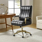 Curtiz Mid-Century Modern Vegan Leather Swivel Tilting Office Chair with Channel Tufted and Metal Feet by HULALA HOME