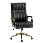 Curtiz Mid-Century Modern Vegan Leather Swivel Tilting Office Chair with Channel Tufted and Metal Feet by HULALA HOME