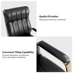 Curtiz Mid-Century Modern Vegan Leather Swivel Tilting Office Chair with Channel Tufted and Metal Feet by HULALA HOME