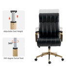 Curtiz Mid-Century Modern Vegan Leather Swivel Tilting Office Chair with Channel Tufted and Metal Feet by HULALA HOME