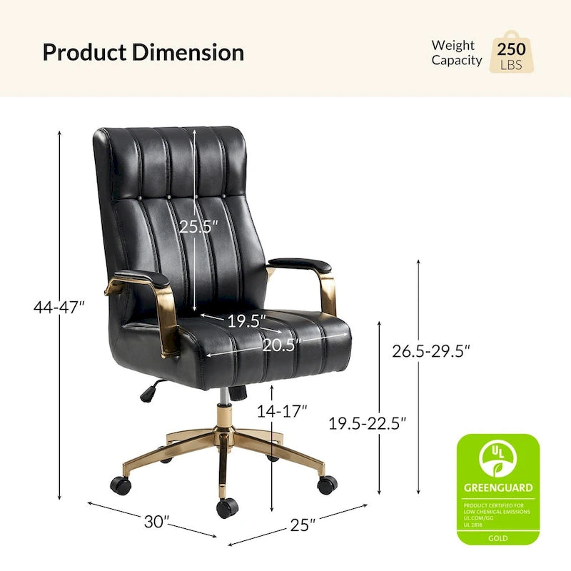 Curtiz Mid-Century Modern Vegan Leather Swivel Tilting Office Chair with Channel Tufted and Metal Feet by HULALA HOME