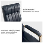 Curtiz Mid-Century Modern Vegan Leather Swivel Tilting Office Chair with Channel Tufted and Metal Feet by HULALA HOME