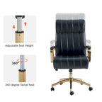 Curtiz Mid-Century Modern Vegan Leather Swivel Tilting Office Chair with Channel Tufted and Metal Feet by HULALA HOME