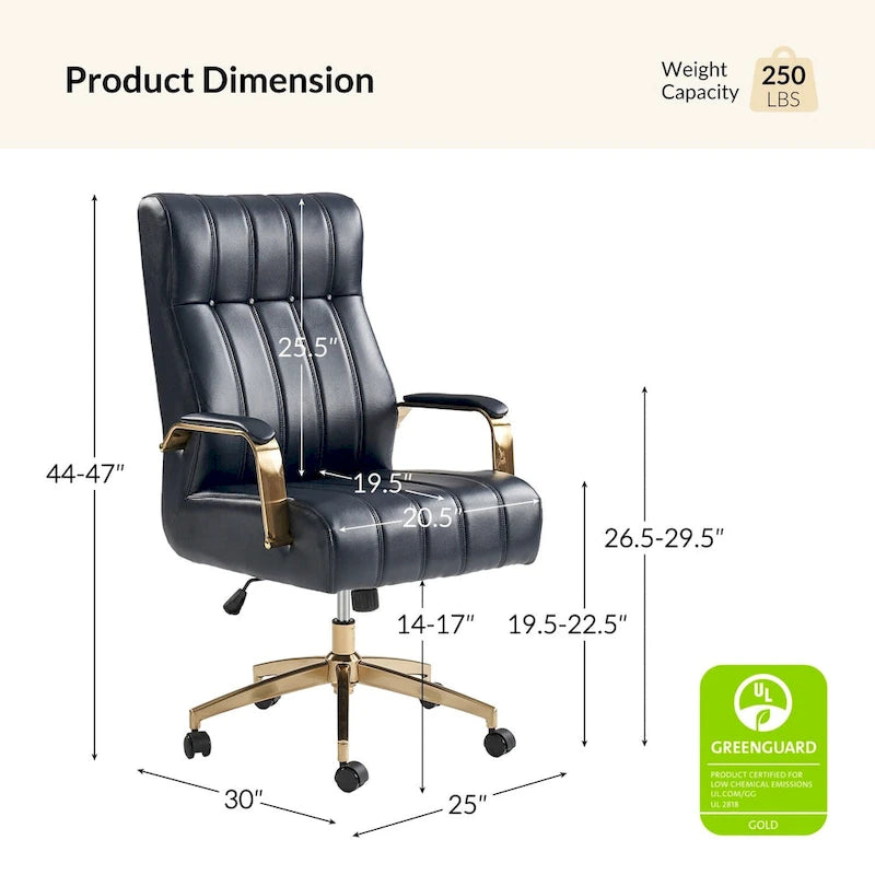 Curtiz Mid-Century Modern Vegan Leather Swivel Tilting Office Chair with Channel Tufted and Metal Feet by HULALA HOME