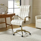 Curtiz Mid-Century Modern Vegan Leather Swivel Tilting Office Chair with Channel Tufted and Metal Feet by HULALA HOME