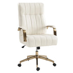 Curtiz Mid-Century Modern Vegan Leather Swivel Tilting Office Chair with Channel Tufted and Metal Feet by HULALA HOME