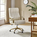 Curtiz Mid-Century Modern Vegan Leather Swivel Tilting Office Chair with Channel Tufted and Metal Feet by HULALA HOME