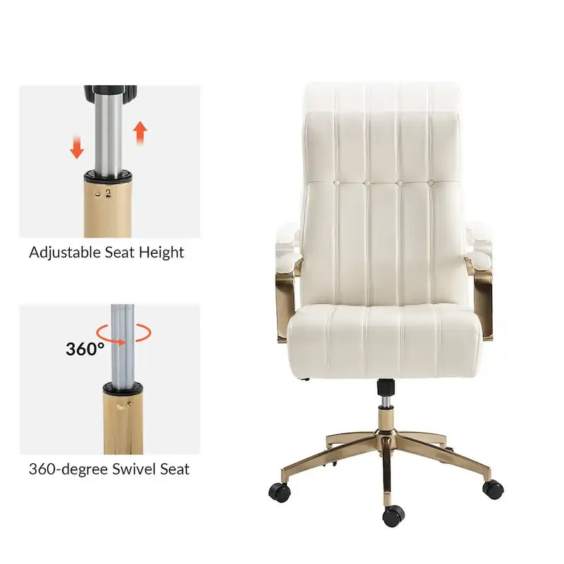 Curtiz Mid-Century Modern Vegan Leather Swivel Tilting Office Chair with Channel Tufted and Metal Feet by HULALA HOME