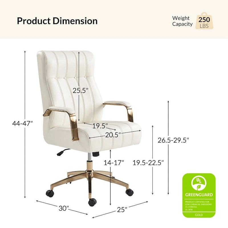 Curtiz Mid-Century Modern Vegan Leather Swivel Tilting Office Chair with Channel Tufted and Metal Feet by HULALA HOME