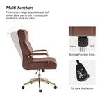 Curtiz Mid-Century Modern Vegan Leather Swivel Tilting Office Chair with Channel Tufted and Metal Feet by HULALA HOME