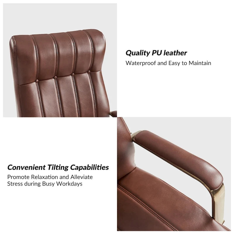 Curtiz Mid-Century Modern Vegan Leather Swivel Tilting Office Chair with Channel Tufted and Metal Feet by HULALA HOME