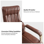 Curtiz Mid-Century Modern Vegan Leather Swivel Tilting Office Chair with Channel Tufted and Metal Feet by HULALA HOME