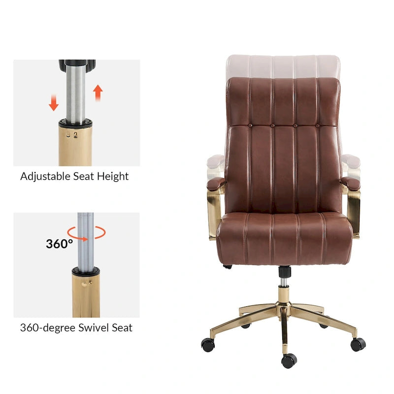 Curtiz Mid-Century Modern Vegan Leather Swivel Tilting Office Chair with Channel Tufted and Metal Feet by HULALA HOME