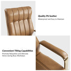 Curtiz Mid-Century Modern Vegan Leather Swivel Tilting Office Chair with Channel Tufted and Metal Feet by HULALA HOME