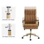 Curtiz Mid-Century Modern Vegan Leather Swivel Tilting Office Chair with Channel Tufted and Metal Feet by HULALA HOME