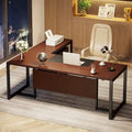 70.8 Executive Desk with File Cabinet, Large L-Shaped Office Executive Desk Computer Desk