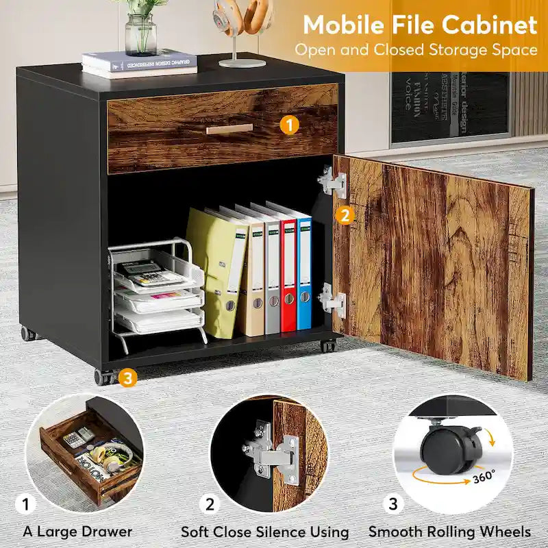 70.8 Executive Desk with File Cabinet, Large L-Shaped Office Executive Desk Computer Desk