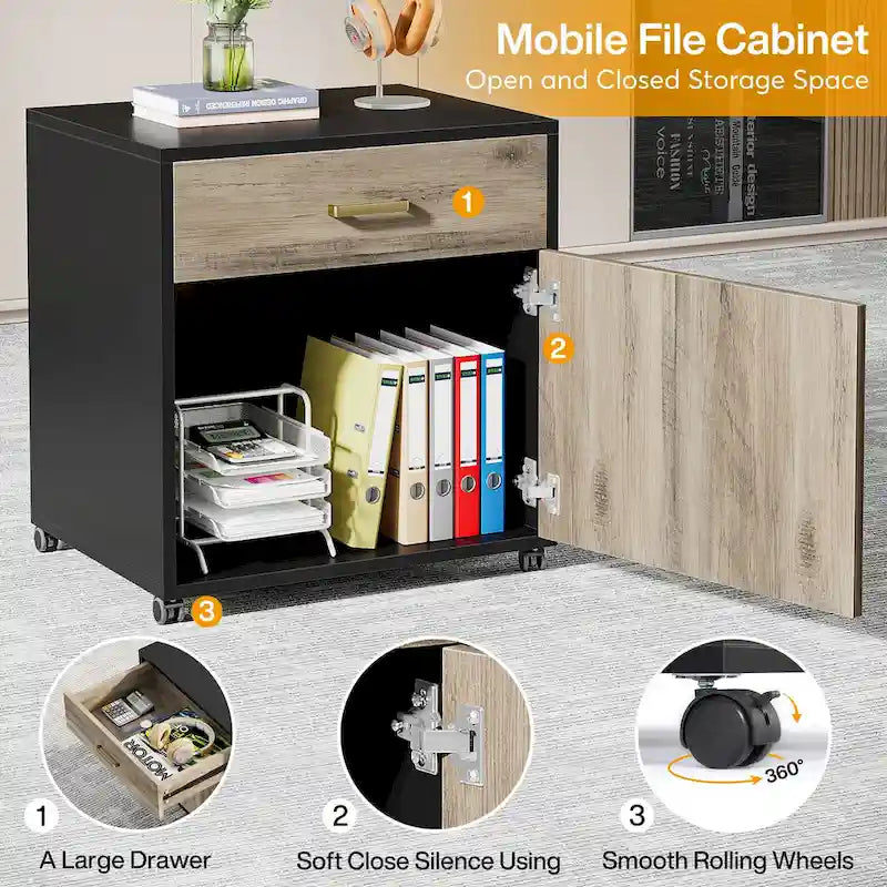 70.8 Executive Desk with File Cabinet, Large L-Shaped Office Executive Desk Computer Desk