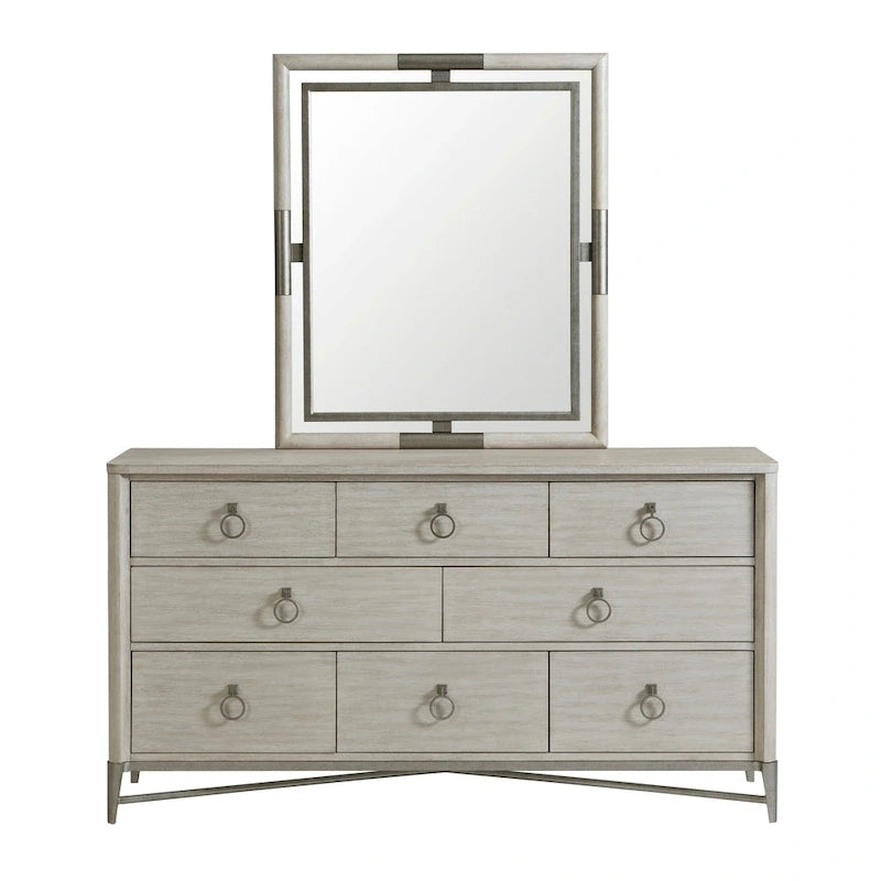 Roundhill Furniture Mantalia Solid Wood Bedroom Set with Metal Frame, Bed, Dresser, Mirror, 2 Nightstands, and Chest, Champagne