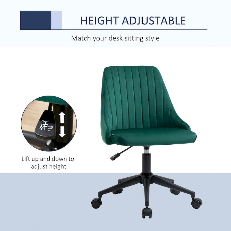 Vinsetto Mid-Back Office Chair, Velvet Fabric Swivel Scallop Shape Computer Desk Chair for Home Office or Bedroom