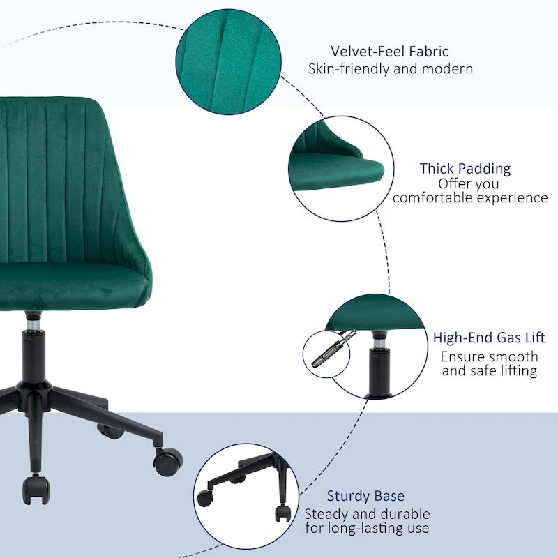 Vinsetto Mid-Back Office Chair, Velvet Fabric Swivel Scallop Shape Computer Desk Chair for Home Office or Bedroom