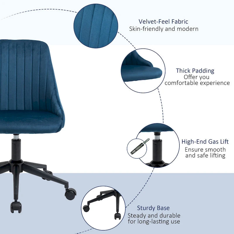 Vinsetto Mid-Back Office Chair, Velvet Fabric Swivel Scallop Shape Computer Desk Chair for Home Office or Bedroom