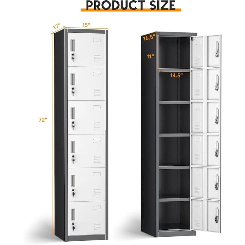 6 Doors Metal Locker Storage Cabinet for Home Office,School
