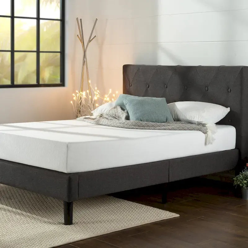 Priage by ZINUS Dark Grey Upholstered Diamond Stitched Platform Bed