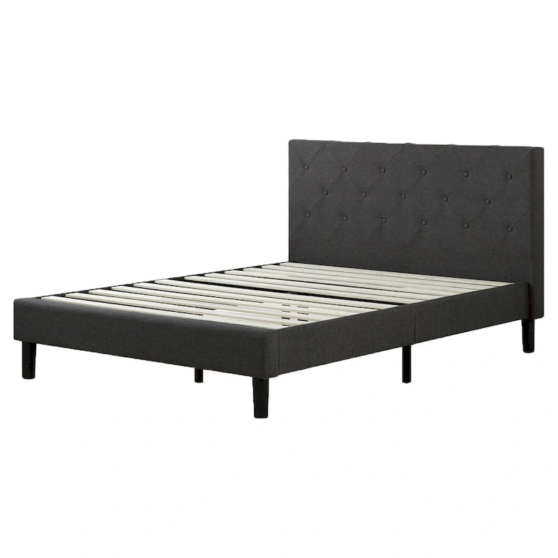 Priage by ZINUS Dark Grey Upholstered Diamond Stitched Platform Bed