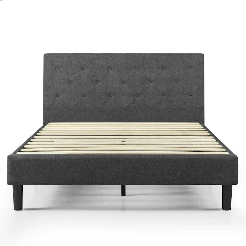 Priage by ZINUS Dark Grey Upholstered Diamond Stitched Platform Bed