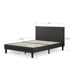 Priage by ZINUS Dark Grey Upholstered Diamond Stitched Platform Bed