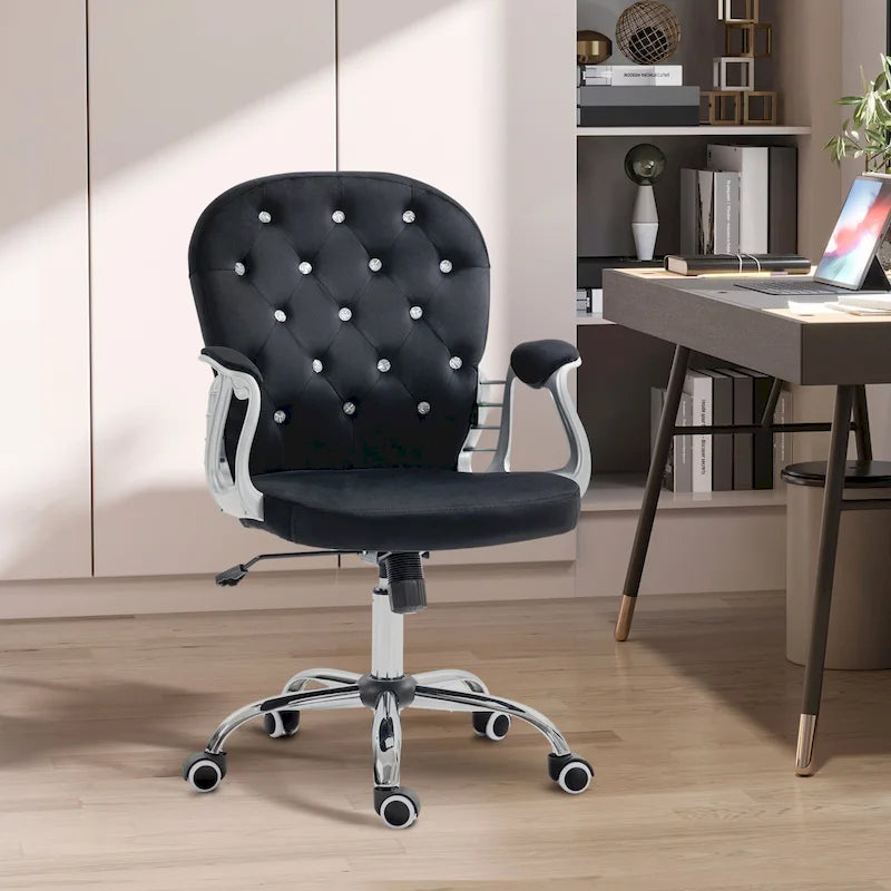 Vinsetto Vanity Middle Back Office Chair Tufted Backrest Swivel Rolling Wheels Task Chair with Height Adjustable Armrests