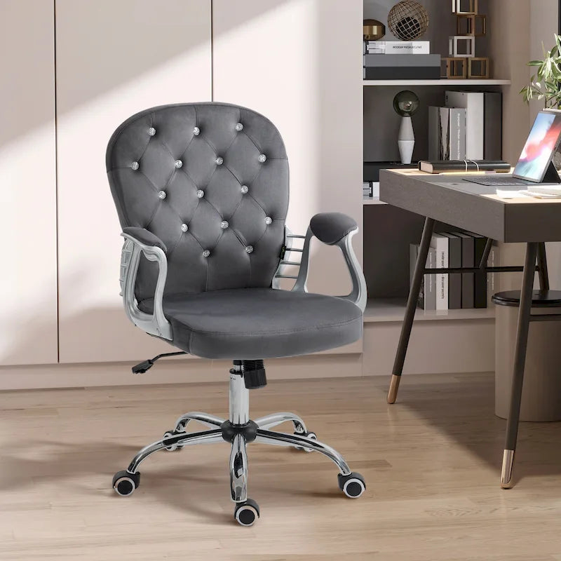 Vinsetto Vanity Middle Back Office Chair Tufted Backrest Swivel Rolling Wheels Task Chair with Height Adjustable Armrests