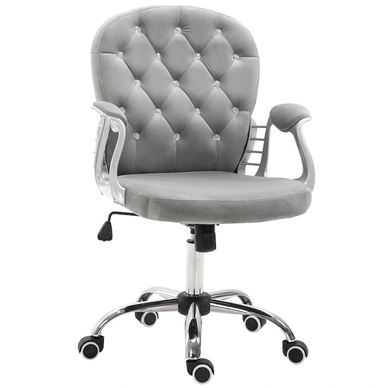 Vinsetto Vanity Middle Back Office Chair Tufted Backrest Swivel Rolling Wheels Task Chair with Height Adjustable Armrests