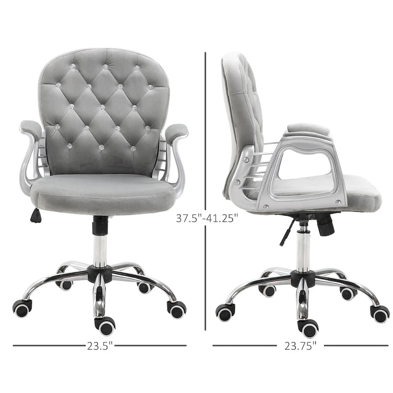 Vinsetto Vanity Middle Back Office Chair Tufted Backrest Swivel Rolling Wheels Task Chair with Height Adjustable Armrests
