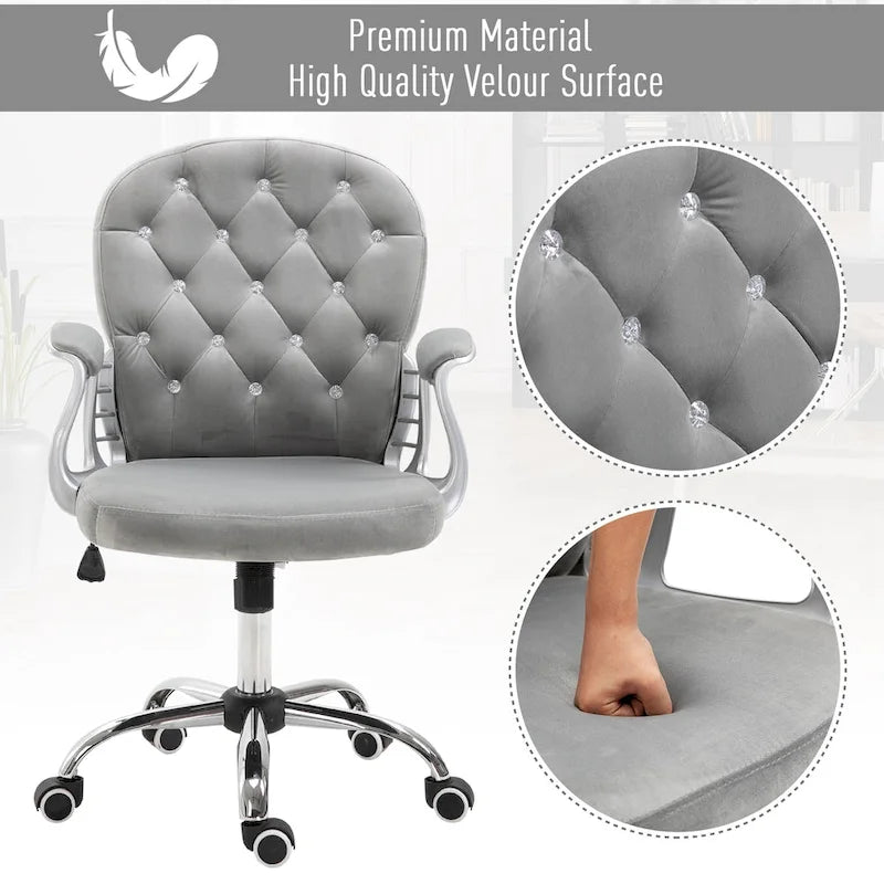 Vinsetto Vanity Middle Back Office Chair Tufted Backrest Swivel Rolling Wheels Task Chair with Height Adjustable Armrests