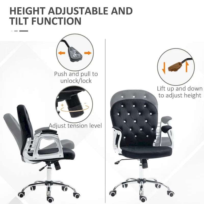 Vinsetto Vanity Middle Back Office Chair Tufted Backrest Swivel Rolling Wheels Task Chair with Height Adjustable Armrests
