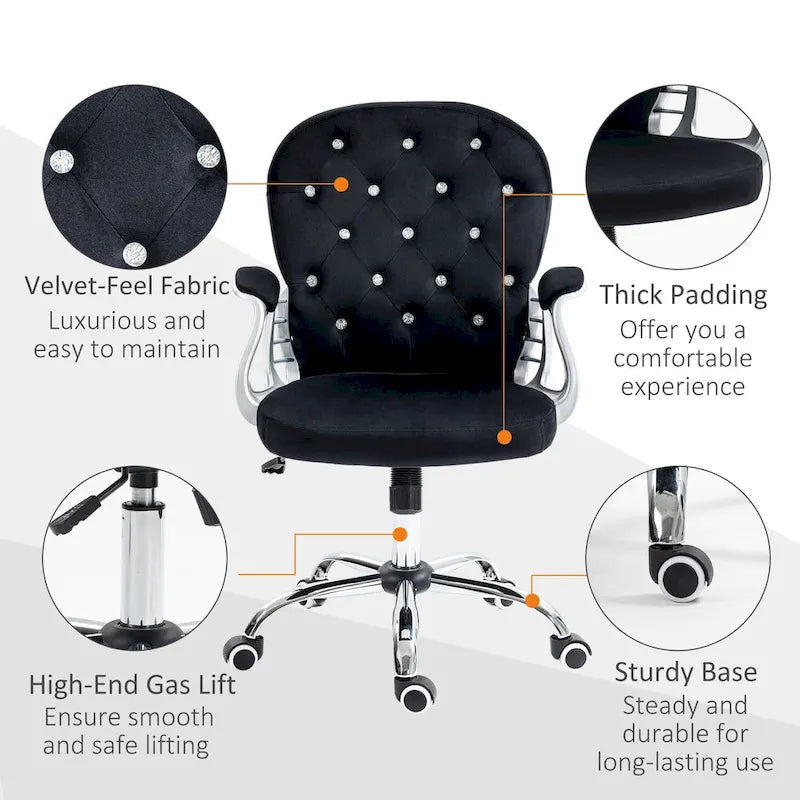 Vinsetto Vanity Middle Back Office Chair Tufted Backrest Swivel Rolling Wheels Task Chair with Height Adjustable Armrests